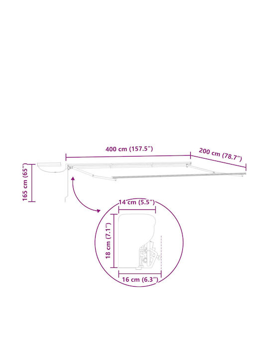vidaXL Странична Тента За Тераса Сива 4x2m