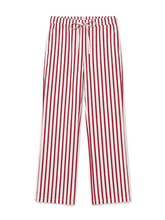 Pants Women Twenty-29 High Rise Fabric Trousers with Rubber Band in Straight Leg Striped Red-White