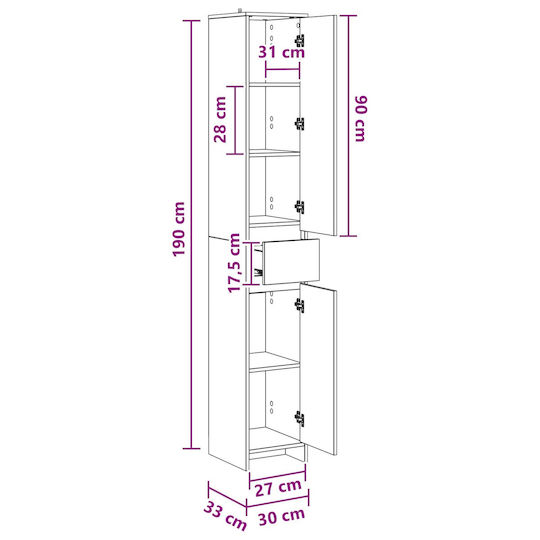 vidaXL Brown Bathroom Column Cabinet