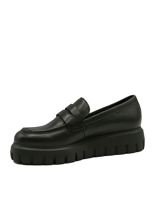 Leather Women's Loafers in Black Color