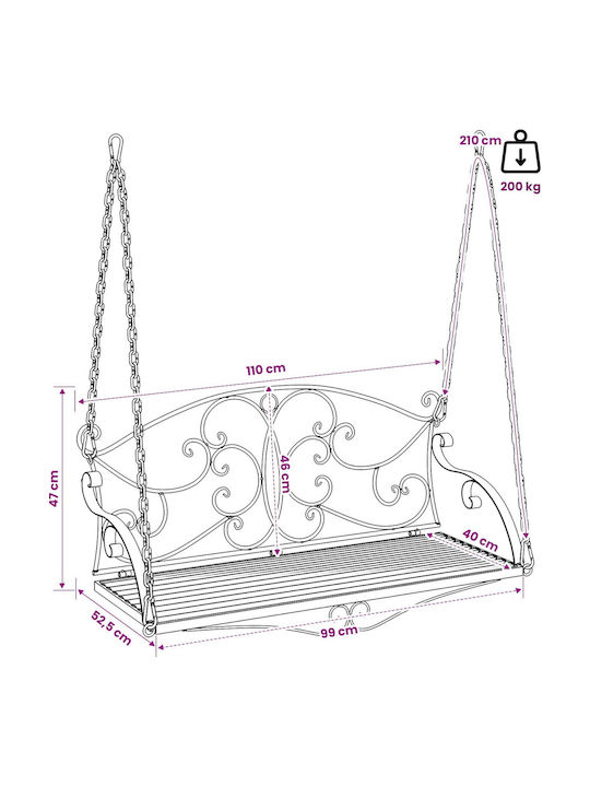 Swing Armchair with Stand and Pillow Metallic White Load Weight up to 200kg L110xD52.5xH47cm