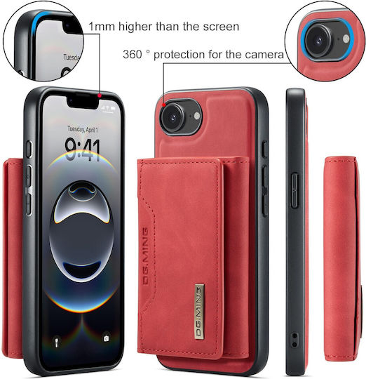 DG.MING Wallet Δερματίνης / Tempered Glass Κόκκινο (iPhone 17e / 16e)