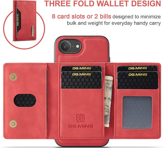 DG.MING Wallet Δερματίνης / Tempered Glass Κόκκινο (iPhone 17e / 16e)