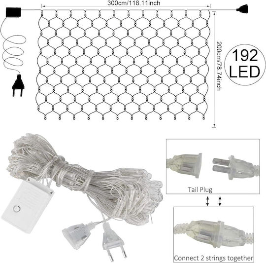 Instalație Luminoasă LED 3 m x 200 cm Alb Cald Tip Plasă