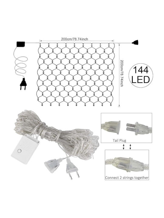 Led Garden Light Net Curtain Waterproof 8 Modes 200x200 Cm