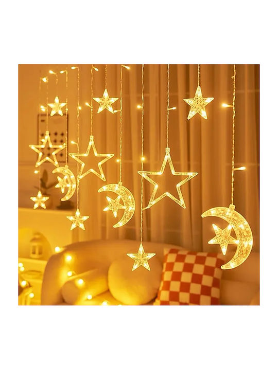 120 LED Christmas Lights Asymmetrical Curtain 3.6m 220v 10 Stars Warm White Lighting Bx-042 Transparent