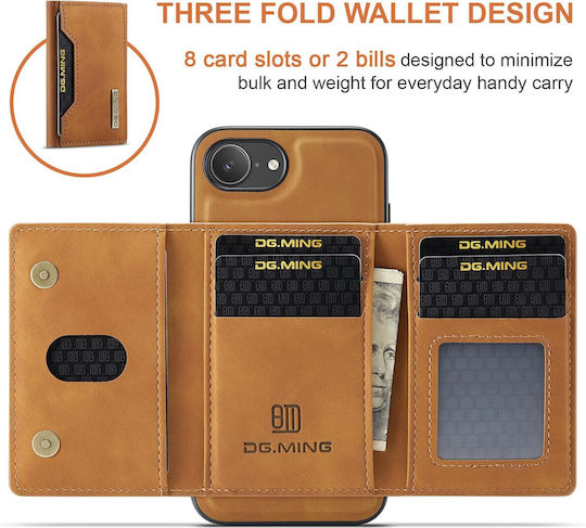 DG.MING Wallet Δερματίνης / Tempered Glass Καφέ (iPhone 17e / 16e)
