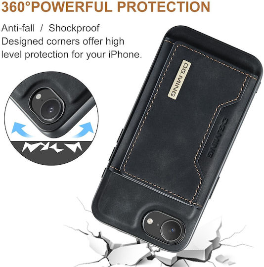 DG.MING Wallet Δερματίνης / Tempered Glass Μαύρο (iPhone 17e / 16e)