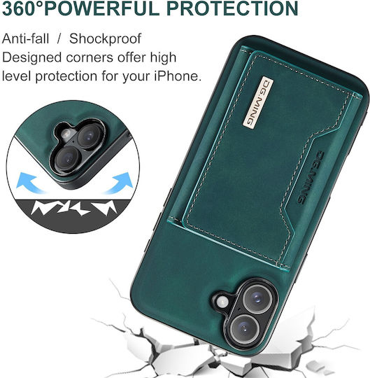 DG.MING Wallet Δερματίνης / Tempered Glass Πράσινο (iPhone 16)