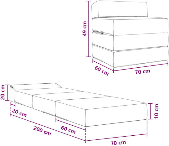 Πολυθρόνα Κρεβάτι Ανοιχτό Γκρι 200x70x49cm