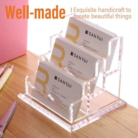 Modern Acrylic Business Card Holder Transparent 3-tier Desk Stand