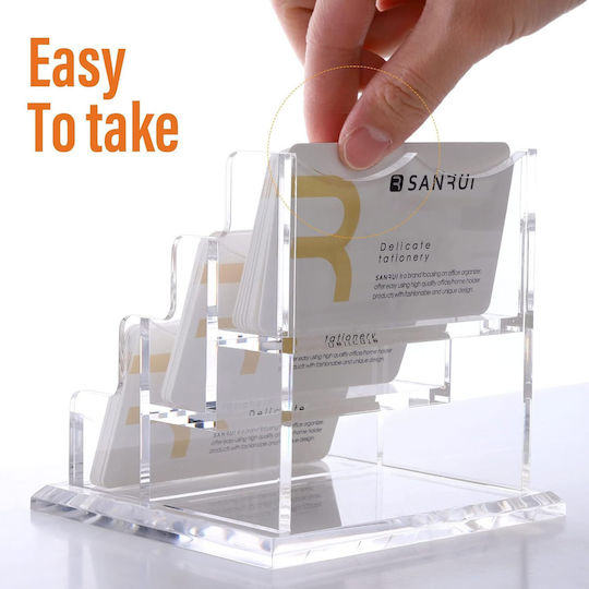 Modern Acrylic Business Card Holder Transparent 3-tier Desk Stand