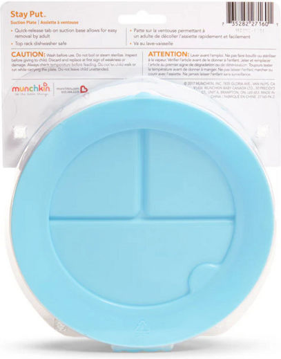 Munchkin Children's Stay Put Suction Food Plate Made of Blue Plastic