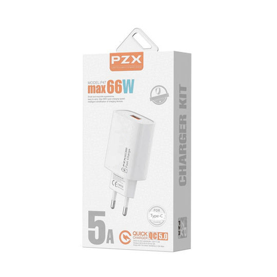 PZX Încărcător și Cablu USB-C 66W Albς (PZX P47)