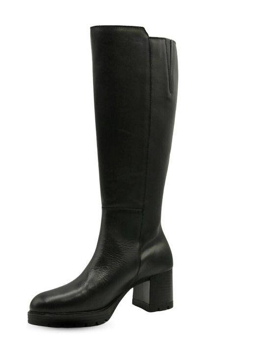 Leather Women's Boots with Medium Heel Black