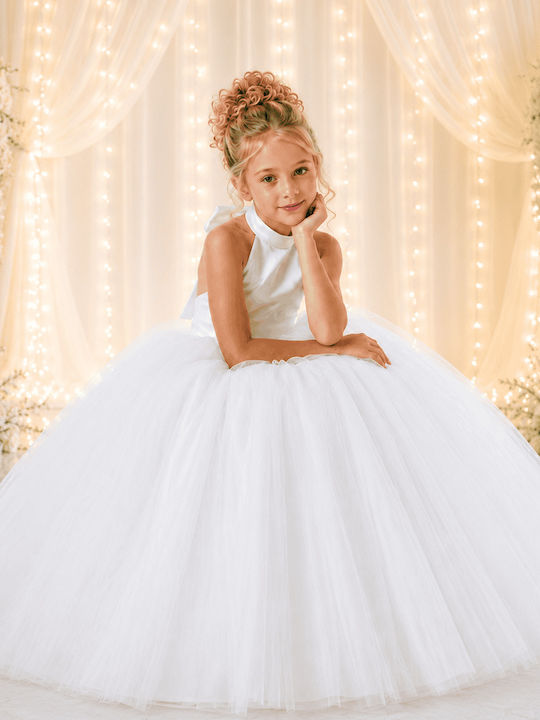 Girls Dress Sleeveless for Flower Girl White