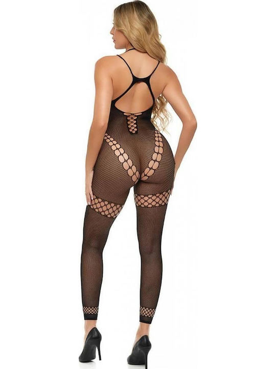Μαύρο Ολόσωμο Διχτυωτό Ανοίγματα Pink Lipstick Take You There Bodystocking One Size Black