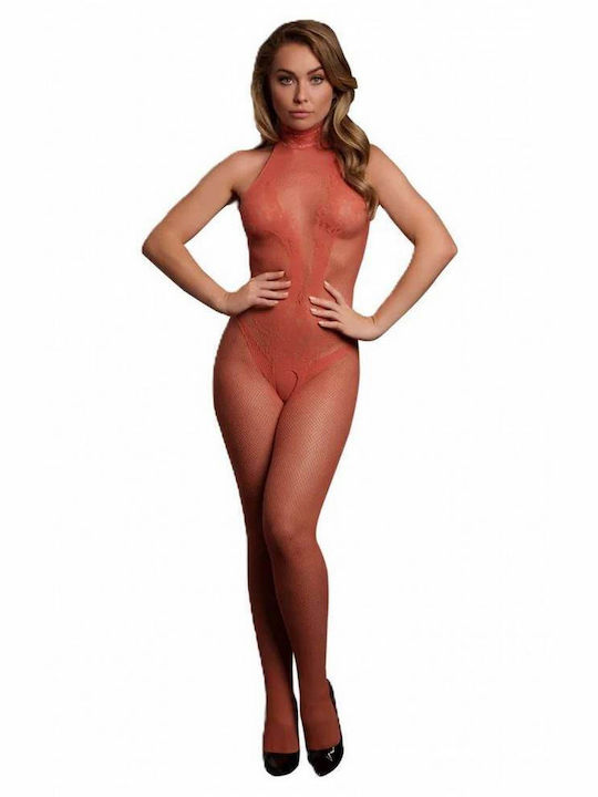 Red Fishnet Lace & Open Sexy Bodystocking One Size