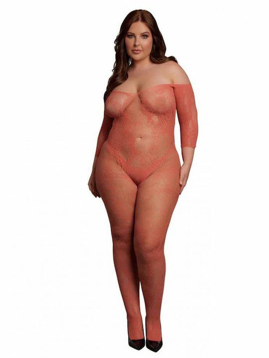 Red Sexy Bodystocking Mesh Lace And Opening Le Désir Lace Sleeved Bodystocking Queen Size Red
