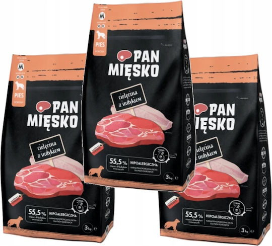 Pan Miesko 3kg Dry Food Gluten-Free for Adult Medium Breed Dogs with Meat and Turkey