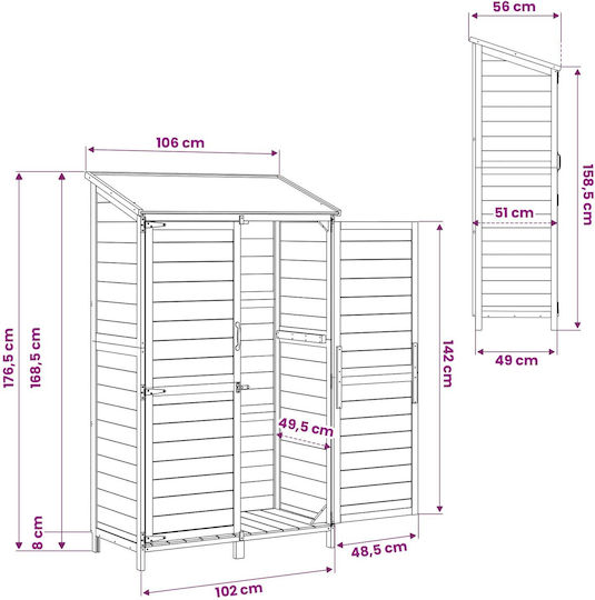 Wooden Garden Shed L1.065xW0.56xH1.76m