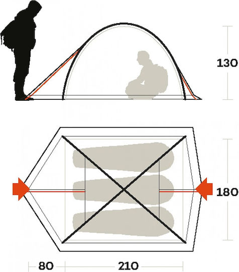 Ferrino Kalahari Camping Tent Igloo Blue with Double Cloth 3 Seasons for 3 People 290x180x130cm