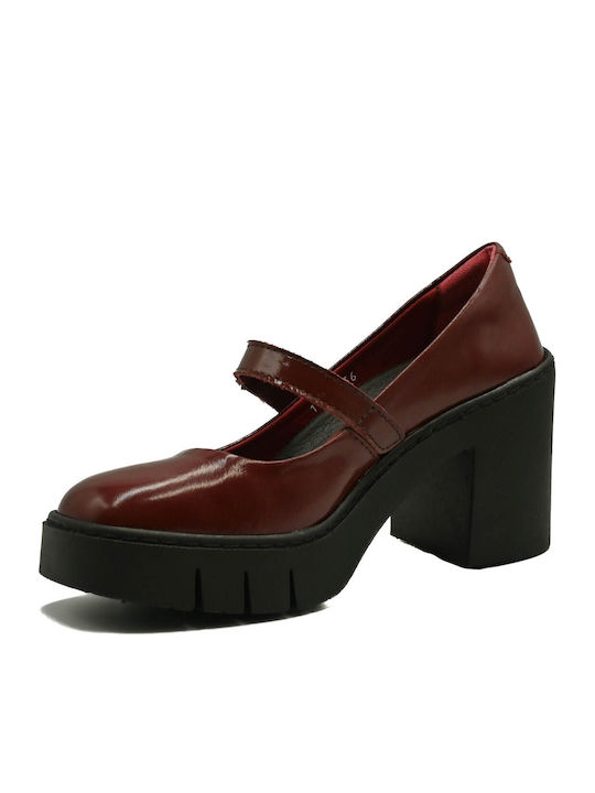 Leder Pumps mit Riemchen & Hochem Absatz Burgundisch