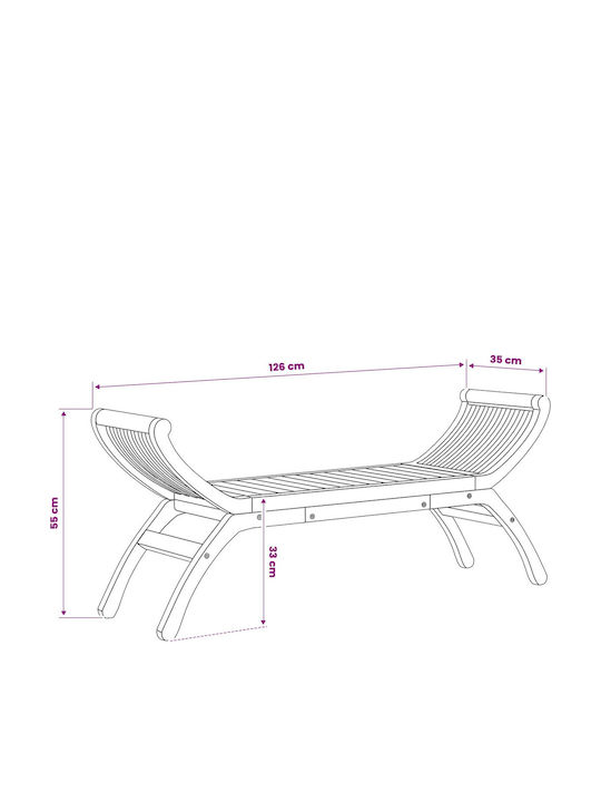Bancă Solidă De Exterior Din Lemn Cu Perne 126x35x55cm