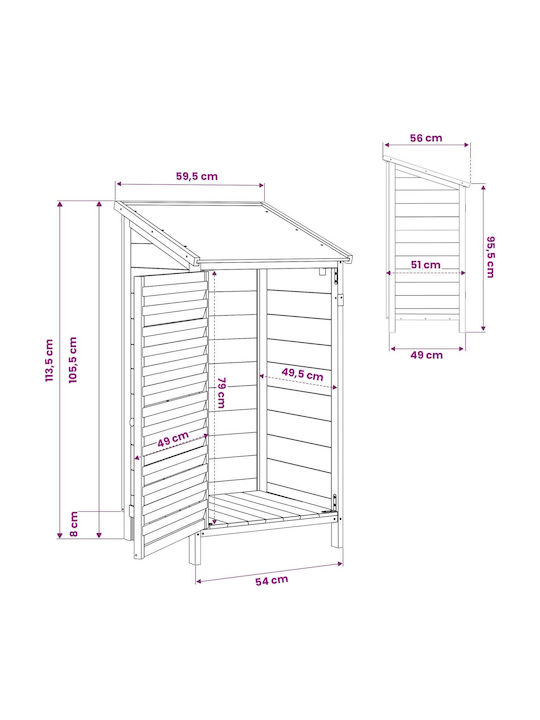 Wooden Garden Shed M0.59xW0.56xH1.135m