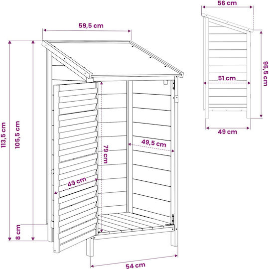 Wooden Garden Shed M0.59xW0.56xH1.135m