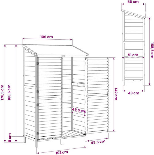 Wooden Garden Shed M1.06xW0.56xH1.765m