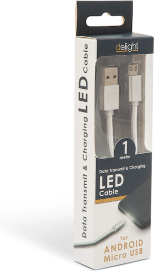 Cablu Micro USB 1m 1A Încărcare Transfer Date LED Anti-Încâlcire Telefoane Tablete Alb