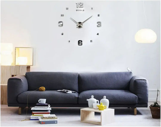 Sticker Wall Clock 3D XXL 130cm Silver Modern Impressive Decoration