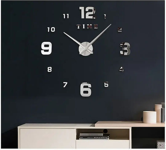 Sticker Wall Clock 3D XXL 130cm Silver Modern Impressive Decoration