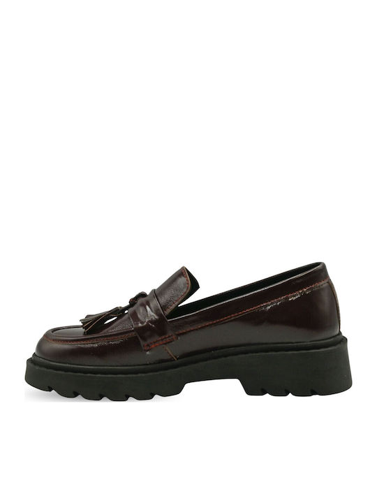 Patent Leather Women's Loafers In Burgundy Colour