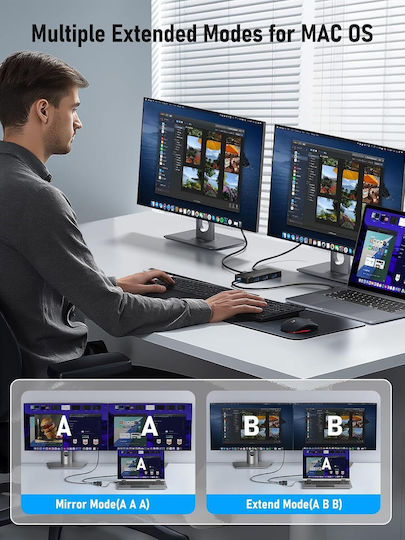 Lemorele TC122 USB-C Лаптоп Докинг Станция с HDMI 4K PD и Свързване на 2 Монитора Черен