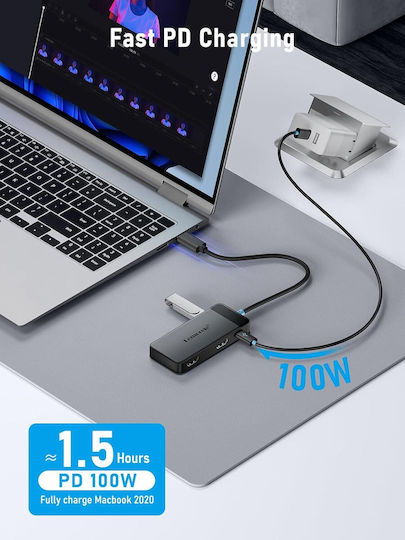 Lemorele TC122 USB-C Лаптоп Докинг Станция с HDMI 4K PD и Свързване на 2 Монитора Черен