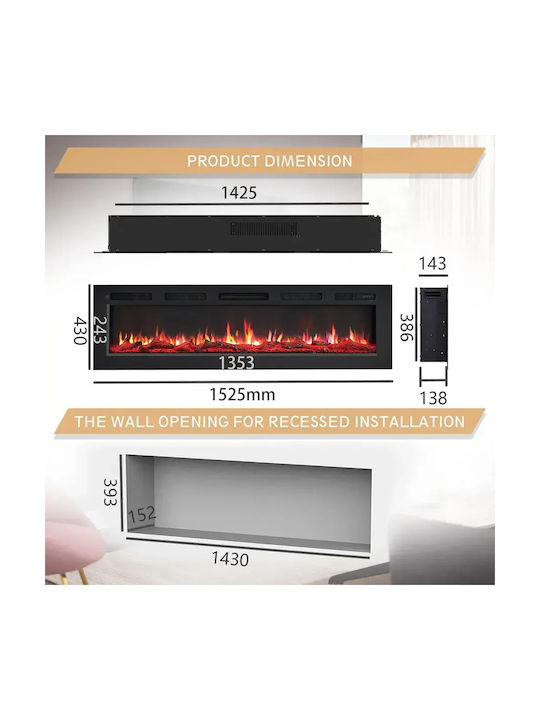 Pan150el Electric Fireplace 150cm