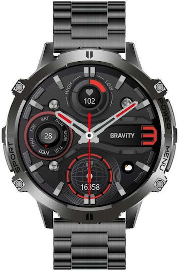 Gravity GT42-1 Смарт Часовник от Неръждаема Стомана 53мм с Пулсомер (Черен)