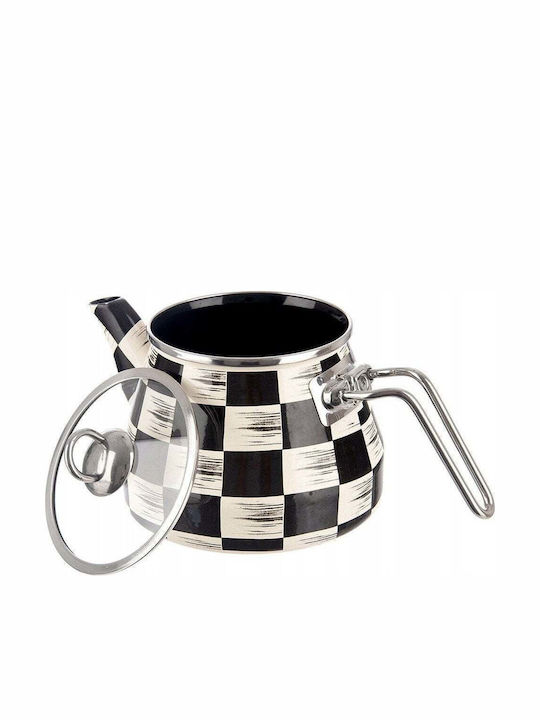 Orion Enamel Kettle Checkerboard 2 L Glass Lid Induction