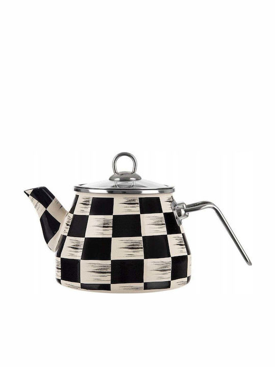 Orion Enamel Kettle Checkerboard 2 L Glass Lid Induction