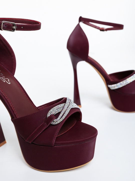Sandale Elegante Damă Din Material Burgundia