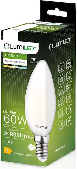 Lumiled Λάμπα LED 7W για Ντουί E14 και Σχήμα B35 Φυσικό Λευκό 806lm