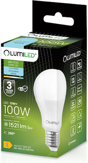 Lumiled LED Лампа 13W За Накрайник E27 И Форма A60 Хладно Бяло 1521 Лумени
