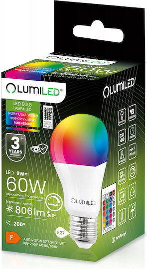 Lumiled Λάμπα LED 9W για Ντουί E27 και Σχήμα A60 Ψυχρό Λευκό 806lm Dimmable