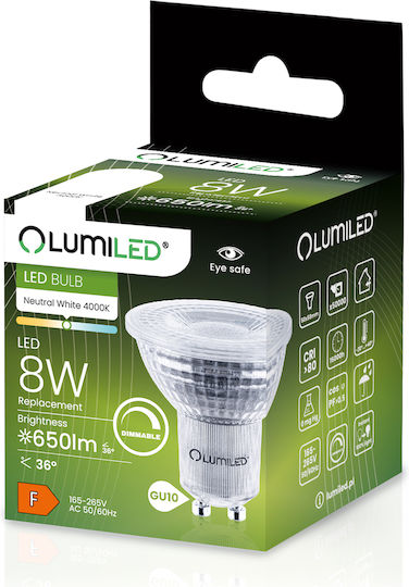 Lumiled LED Glühbirnen 8W für GU10 Fassung und PAR16 Form Naturweiß 650lm Dimmbar 6 Stück