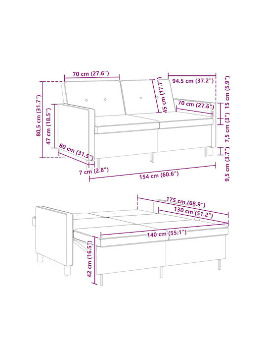 Διθέσιος Καναπές Κρεβάτι Τιρκουάζ 154x94.5x80.5εκ.