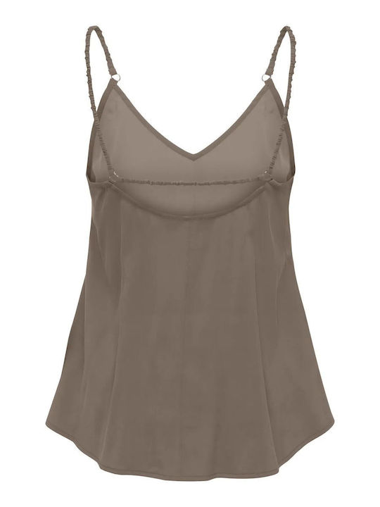 Damen Bluse Ärmellos mit V-Ausschnitt Braun