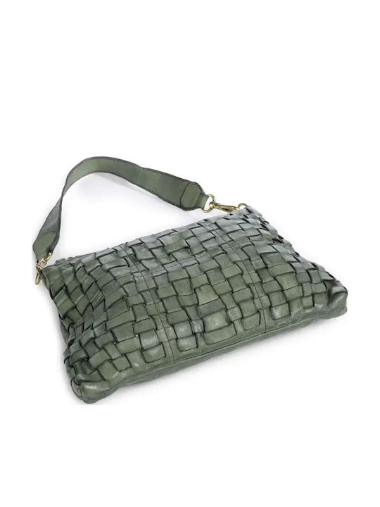 Leder Damen Schultertasche Khaki
