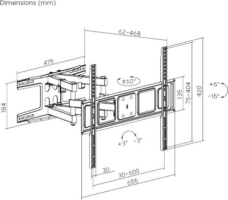 Brateck LPA63-466 Wall TV Mount with Arm up to 80" and 40kg